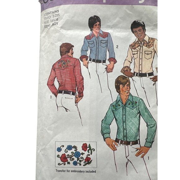 Simplicity Sewing Pattern Western Shirt Size 14 And 16 Embroidery Transfer UNCUT - Picture 2 of 7